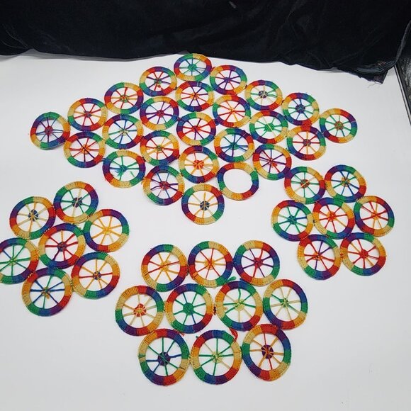 Groovy Boho Hand Made Placemat and Runner Yarn Over Wheels VTG Rainbow Colors - Picture 2 of 5